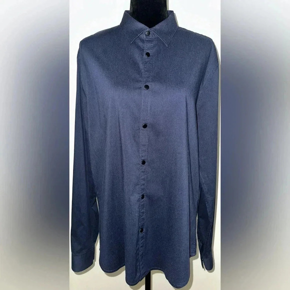 A|X Armani Exchange Slim Fit Chemise Cintree Blue Striped Long Sleeve Sz L - Picture 1 of 6